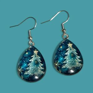 Christmas Earrings -Starry Night Tree- Teardrop French Hook